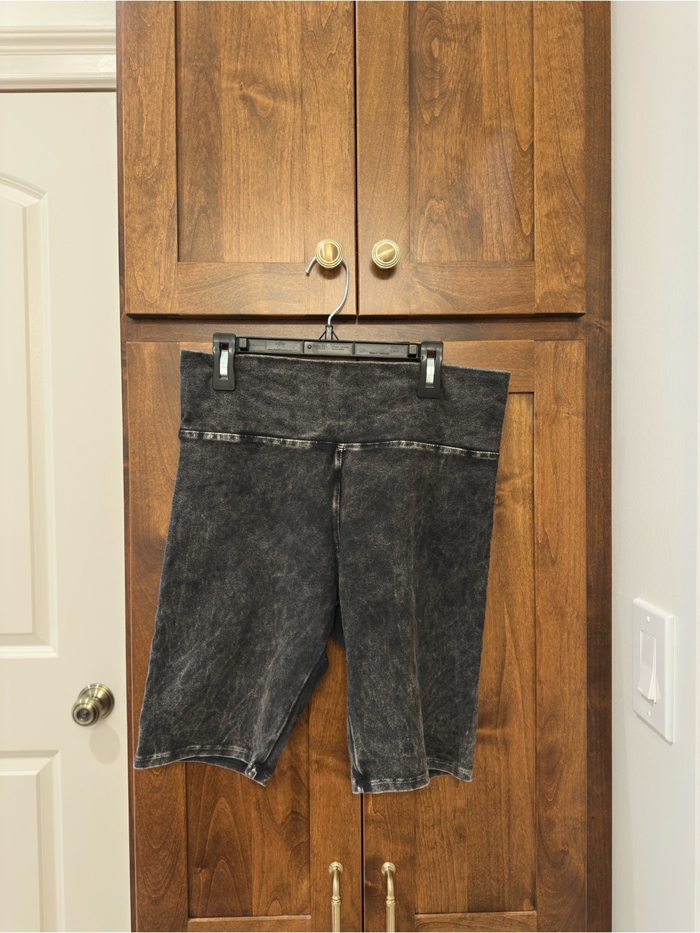 High-Waist Mineral Wash Biker Shorts - Black
